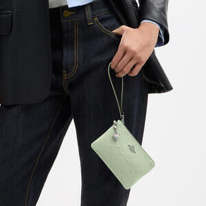 Corner Zip Wristlet In Signature Leather With Heart Charm NWT